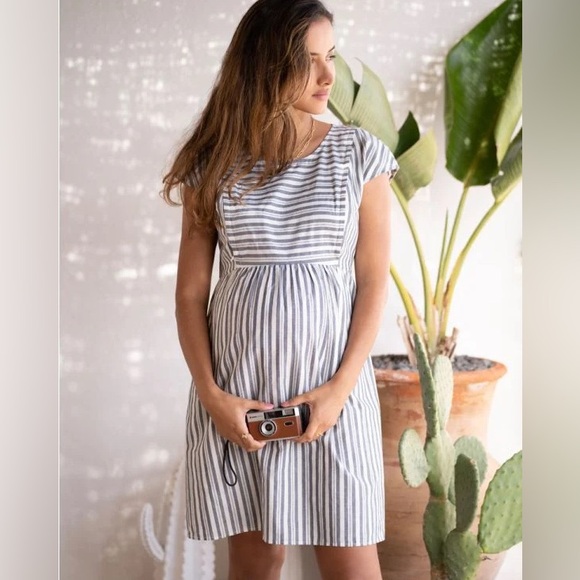 Seraphine Maternity Cotton Stripe Maternity & Nursing Dress - Picture 1 of 9